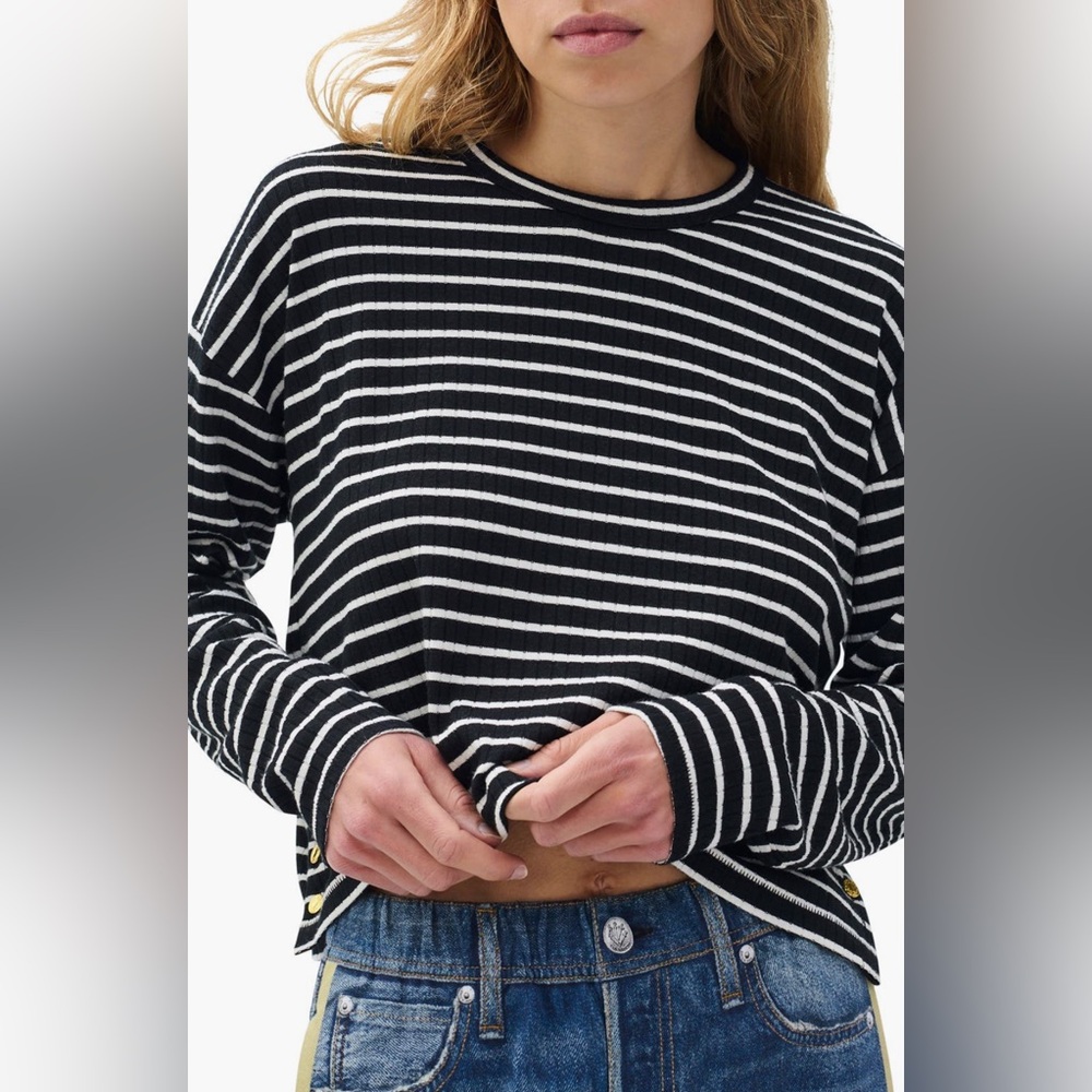 rag & bone Black and White Striped Long Sleeve Top
